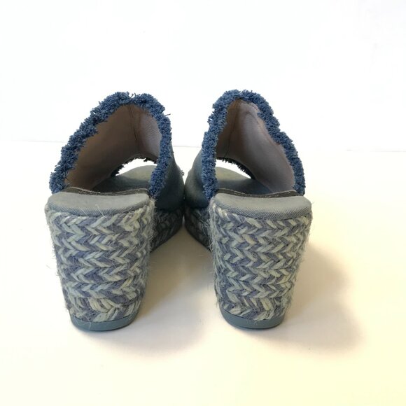 Giamo Denim Chambray Wedge Espadrille Sandals Womens 39 9 Blue Fringe Open Toe - Picture 8 of 11